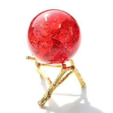 Imagem de Bolas de cristal rachadas de gelo de 50 mm com base de ramos de metal peso de papel K9 bola decorativa de vidro decoração para casa, mesa, quarto, escritório, enfeites de casamento (vermelho)