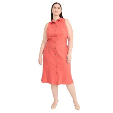 Imagem de Maggy London Vestido feminino sem mangas midi de linho, rayon misto - elegante evasê business casual, Vermelho mineral, 52