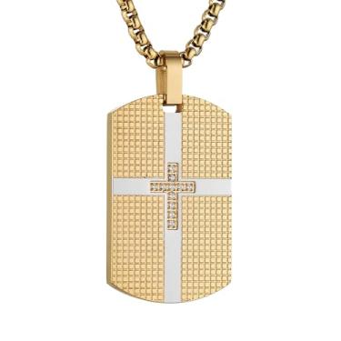 Imagem de HZMAN Colar com etiqueta de cachorro para homens, soldado, aço inoxidável altamente polido, cruz, exército, militar, colar com pingente, joia para presente, Aço inoxidável, Zircônia cúbica