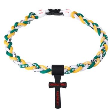 Imagem de Hawflu Colar de beisebol com pingente de cruz moderno design de tornado de três cordas trançadas para fãs de esportes, tema de beisebol, ideia de presente de festa, 45,7 cm, 18 inch, Nylon, Sem Pedra