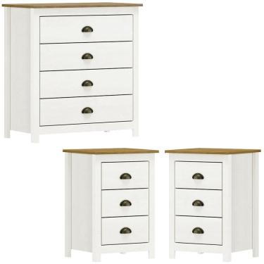 Imagem de Comoda 4 Gv 02 Mesas de Cabeceira 3 Gv Madeira Maciça Branco Freijo Milani Store