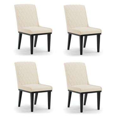 Imagem de Cadeira Sala De Jantar Base Madeira Preto Kit 4 Sofia Linho D03 - D'ro