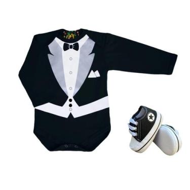 Imagem de Kit 2 Peças Body Bebê Manga Longa Estampada  Tênis Sapatinho Star Pret