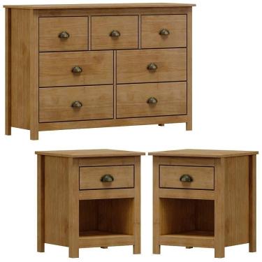 Imagem de Comoda 7 Gav E 02 Mesas De Cabeceira Madeira Maciça Freijo Milani Store