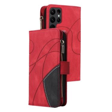 Imagem de Capa carteira vermelha, S25plus, HAO RIYLN para Samsung Galaxy S25 Ultra/S25 Plus/S25, capa de couro com zíper de alta capacidade, função de suporte Wristrap All Inclusive