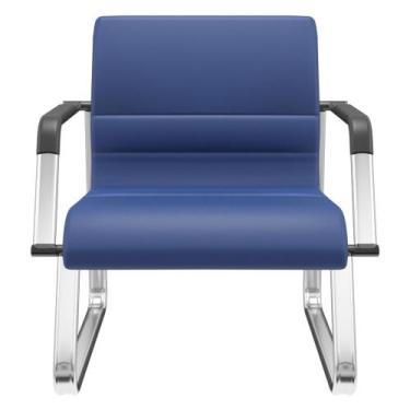 Imagem de Cadeira de Escritório Recepção com Braço Fixa Cromada Lev P03 Vinil Az