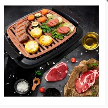 Imagem de Grelha Elétrica Antiaderente Portátil, Chapa de Indução, Base Removível, Preta e Laranja