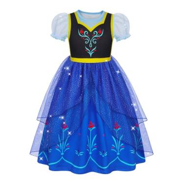 Imagem de Marendyee Vestido de princesa para meninas, aniversário, fantasia de Halloween, fantasia infantil, Azul escuro, 7-8 Anos