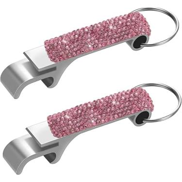 Imagem de 2 peças chaveiro diamante brilhante abridor de garrafa de cerveja - bolso portátil tamanho pequeno chaveiro abridor de lata para celebração, viagem acampamento festa e utensílios de cozinha doméstica