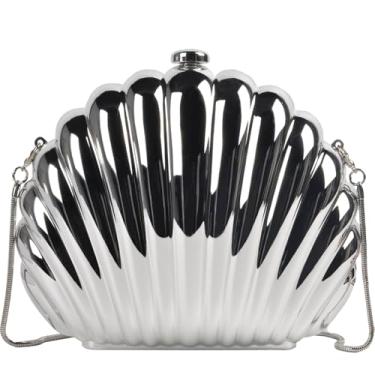 Imagem de QZUnique Bolsa de ombro em concha/concha novidade com alça de corrente bolsa de mão acrílica moda transversal bolsa de noite clutch para mulheres meninas, B - prata, One Size