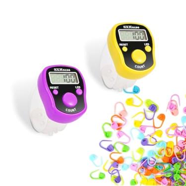 Imagem de Contador de pontos de crochê, contadores eletrônicos de ponto clicker para crochê, tricô, 2 peças de contador de fileiras de LED + marcadores de ponto, 50 peças de marcadores de ponto de crochê para