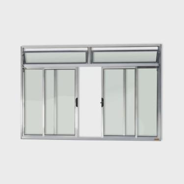 Imagem de Janela de Aluminio de Correr com Bandeira 120x150cm 4 Folhas com Vidro Liso Plus Brimak