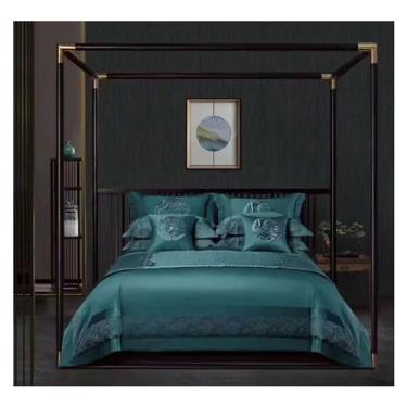 Imagem de Jogo de cama luxuoso com 4 peças, costura chique, patchwork, bordado, capa de edredom premium de 1000 fios de algodão macio (1 Queen)