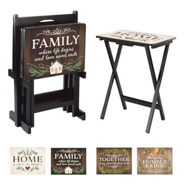 Imagem de Cape Craftsmen Bandejas de TV clássicas | Conjunto de 4 | Bandejas retangulares dobráveis para sofá com rack de armazenamento | Mesas de servir decorativas para atividades domésticas (fazenda rústica)