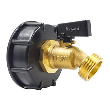 Imagem de Horiznext Conjunto de adaptador e torneira para tanque tote IBC para tambor de água de 275 330 galões, encaixe de plástico de rosca grossa de 5 cm, válvula de mangueira de jardim de latão torneira de