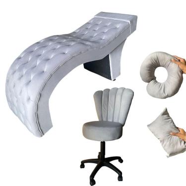 Imagem de Kit Maca M1 70 + Mocho Pétala + Kit Almofadas Veludo Cinza Claro - In9 Decor