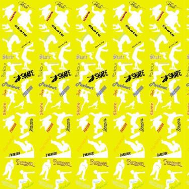 Imagem de Papel De Parede Adesivo Amarelo Desenhos Skate Decorativo
