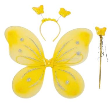Imagem de Kit Fantasia Infantil Borboleta, Asa, Tiara e Varinha Mágica (Amarelo)