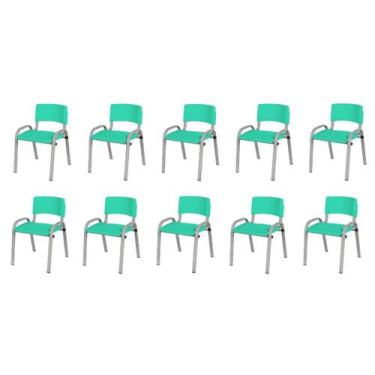 Imagem de Kit 10 Cadeiras Infantil Iso, Escola, Base Cinza-Verde Água - J A Garc