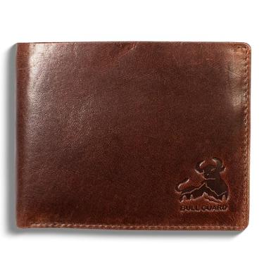 Imagem de Carteira masculina de couro dobrável RFID com carteira dobrável em marrom búfalo vintage, Com bolso para moedas - marrom pardo, 4.5 inches x 3.5 inches x 0.5 inches, Carteira dobrável