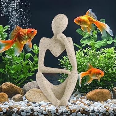 Imagem de Ornamentos de decoração de aquário de peixes minimalista estátua de pensador de arenito decorações de aquário pequenos acessórios resina abstrata decoração de casa brinquedo de peixe para betta