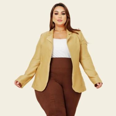 Imagem de Casaquinho Blazer Curvy Preto Alfaiataria Social Lia Rosa, Bege, GG