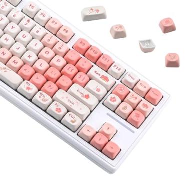 Imagem de AKepopery Teclas PBT com tema Sakura, perfil MOA, para teclado mecânico Cherry Gateron MX Switchs, rosa