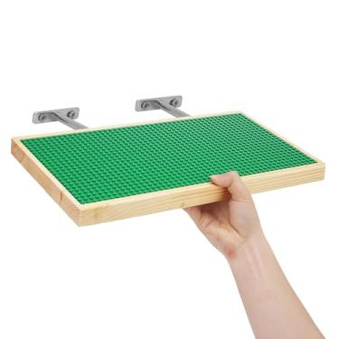 Imagem de Vivise Pacote com 2 prateleiras de exibição para tijolos de construção (40,6 x 20,3 cm) de madeira para montagem na parede, placa de base de pino de 122 x 61 cm, compatível com todas as marcas de