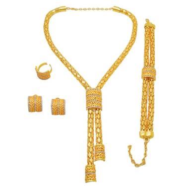 Imagem de GDJWRI Conjunto de joias femininas Africa Dubai, 4 peças, colar, brincos, pulseiras, presentes para casamento/aniversário/aniversário/dia das mães/esposa/noivas festa de formatura.., Alumínio, Sem