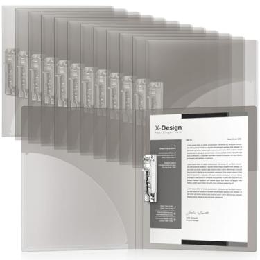 Imagem de Teling Pacote com 12 pastas de fichário sem perfuração, 21 x 28 cm, fichário sem anel com bolso, clipe de metal flexível e capas de poliéster, páginas de tamanho de 100 letras, para trabalho, escola