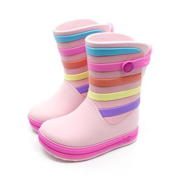 Imagem de Galocha Infantil Plugt Menina Rosa Listrada Bota Impermeável Colorida 