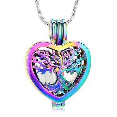 Imagem de QGJNSGC Colar de urna árvore da vida para cinzas em forma de coração, joias de cremação, lembrança, presentes para mulheres, homens, medalhões, cinzas, suporte para animais de estimação, One size, Aço