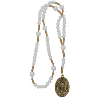 Imagem de VILLAGE GIFT IMPORTERS Tears for Our Lady Rosary | Terço de Nossa Senhora das Lágrimas com contas brancas redondas, medalha em tom de bronze e cartão de oração | Cordão resistente | Feito no Brasil