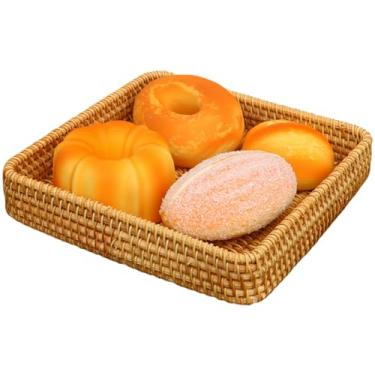 Imagem de Bandeja de servir de vime, bandeja de tecido retangular, cesta de vime natural, bandeja de vime decorativa de bancada para depósitos de frutas, legumes, bebidas, lanches, café da manhã (M)