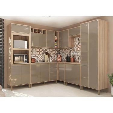 Imagem de Cozinha Completa 8 Peças com Armário e Balcão 13 Portas 3 Gavetas MDF 120cm Mel Vanilla...