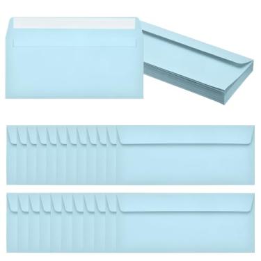Imagem de PATIKIL Pacote com 24 envelopes de negócios azul claro nº 10, envelopes coloridos autoselados tamanho carta para convites de escritório de correspondência, 10 x 23 cm
