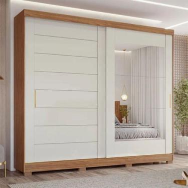 Imagem de Guarda-Roupa Casal 2 Portas Correr 8 Gavetas MDF Espelho Florença Pana