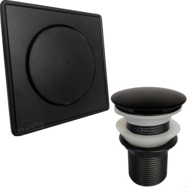 Imagem de Dona D Cor, Ralo Click Preto E Porta Grelha 15x15 Valvula Click 1 1/4 Inox Kit Banheiro Completo Caixilho Quadrado 15cm Ralo Pia Escoamento 40mm Preto Fosco