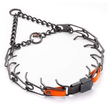 Imagem de Herm Sprenger Coleira preta de aço inoxidável com fivela ClicLock de liberação rápida, coleira de treinamento com inserção de biotano, feita na Alemanha (Hunter Orange, 58,4 cm x 3,2 mm (tamanho do