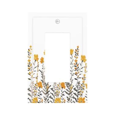 Imagem de Flores Amarelo Floral Branco 1 Gang Single GFCI Rocker Outlet Light Switch Wall Plate Capa Decorativa Um Dispositivo Regulador Elétrico Frontal
