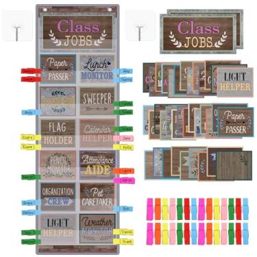 Imagem de Blosssound Tabela de bolso Class Jobs com 31 cartões 40 clipes coloridos Sala de aula Teacher's Helper Management Gráfico de bolso educacional decorações de quadro de avisos materiais pré-escolares