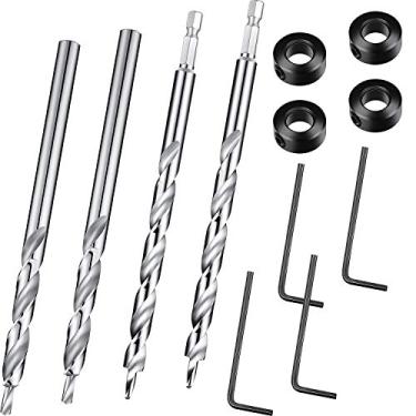 Imagem de Broca de furadeira de bolso de 4 peças com colarinho de profundidade 1/4 Hex Hank e haste redonda de reposição de brocas de passo giratório para guia de orifício de bolso manual Jig Master System (16 cm de comprimento)