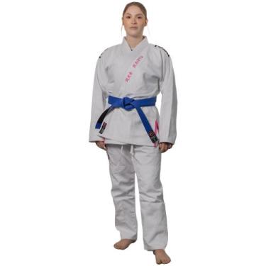 Imagem de Kimono Jiu Jitsu Trançado Reforçado Hanzo Naja - Branco/Rosa, A2
