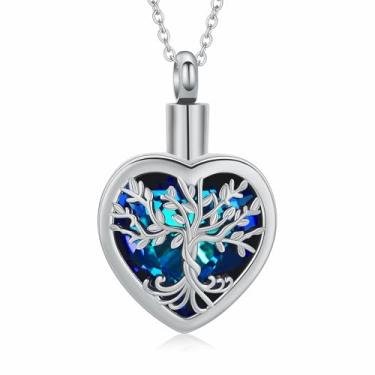 Imagem de Imrsanl Colar de urna de coração com árvore da vida para homens e mulheres, lembrança, memorial, cremação, joias, urna, joias, presentes, urna, pingente, cinzas, suporte, Aço inoxidável, Sem Pedra