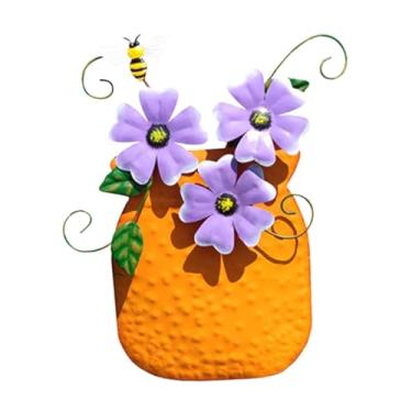 Imagem de Bothyi Vaso de flores de metal para decoração de parede, escultura rústica retrô de ferro decorativa para áreas externas, arte de parede para jardim, cerca e