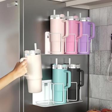 Imagem de Sorbus Organizador de copos Stanley – Suporte de 3 xícaras para armário, geladeira ou parede – Suporte magnético ou parafusado – Organizador de armazenamento Stanley para copos, copos e garrafas de