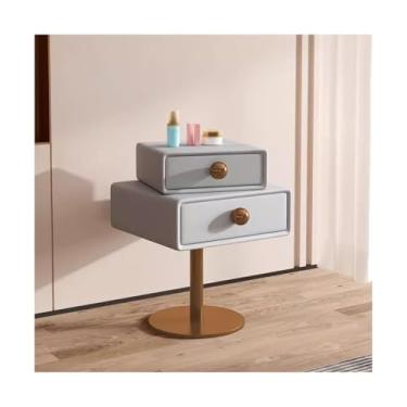 Imagem de Mesa De Cabeceira Estreita De Madeira Com Base De Metal, Moderna E Fina Com Gavetas Para Quarto, Sala De Estar E Dormitório(Light gray,17x15x23")