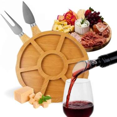 Imagem de Kit 5 Peças Gourmet Petisqueira de Madeira mais Acessórios para Vinho 