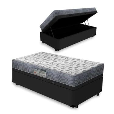 Imagem de Cama Box Báu Solteiro Sintético Preto + Colchão Iso 100 - Estrutura Reforçada - Imperium do Sono