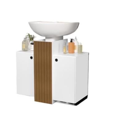 Imagem de Gabinete Armário Banheiro Pia De Coluna 2 Portas (Branco/Ripado)